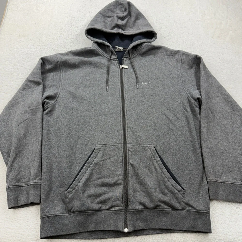Nike‎ Sportswear Mens XL Full Zip Hoodie Gray Navy Blue Swoosh Fleece RN58323
